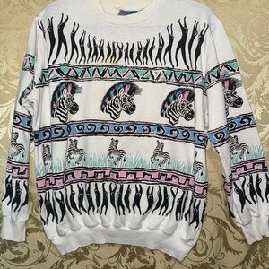 Vintage Colorful Zebra Print Women's Sweater